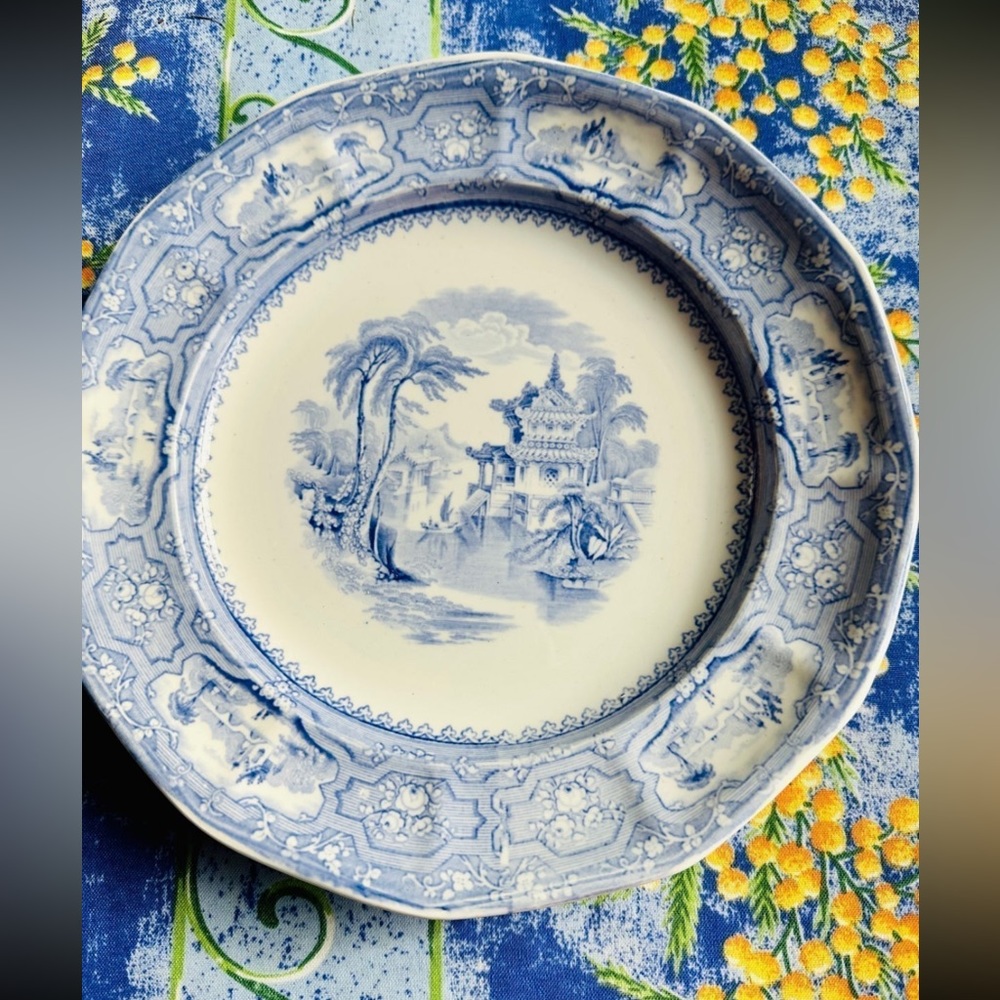 Antique Blue Transferware Plate Kan-Su